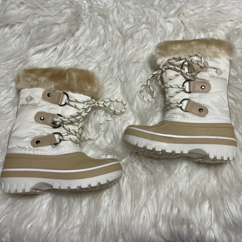 Dream Pairs Cream and Tan Cozy Winter Boots
